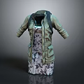 Olive Green Coat With Patterned Dress Layered Fashion Clothing Design With Pockets