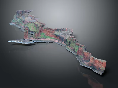 Realistic 3D Terrain Model With Colorful Geological Layers And Canyon Structures 3d model