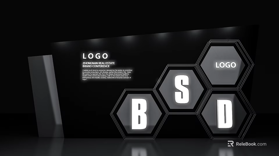 Check in System With Hexagon Logo Showcase Display For Brand And Promotion 3d model 