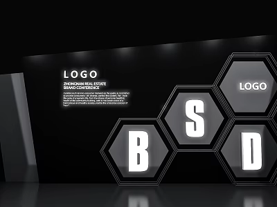 Check in System With Hexagon Logo Showcase Display For Brand And Promotion 3d model