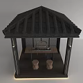 Traditional Tiled Roof Outdoor Pavilion With Wooden Floor Table Chair And Stools