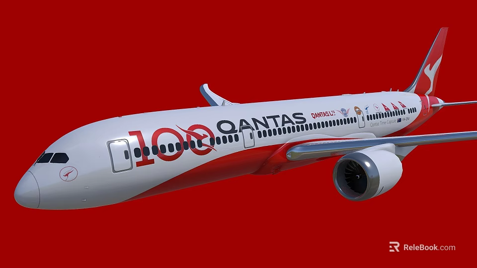 Qantas 100th Anniversary Passenger Plane With White Red Livery And Spirit Of Australia Logo 3d model 