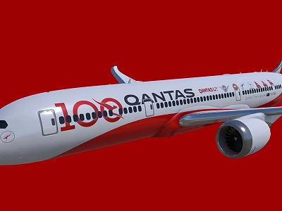 Qantas 100th Anniversary Passenger Plane With White Red Livery And Spirit Of Australia Logo 3d model