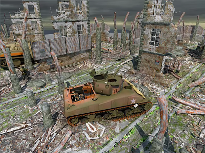 Ruined Building Structures With Damaged Walls And Broken Windows In War Torn Ruins 3d model