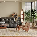 Elegant Living Room Interior With Black Leather Sofa Coffee Table And Wooden Floor