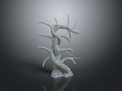 Decorative Plant with Twisted Branches and Textured Surface on Dark Background 3d model