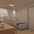 Hotel Room With Twin Beds Desk Chair And Window Sky View Light Beige Walls