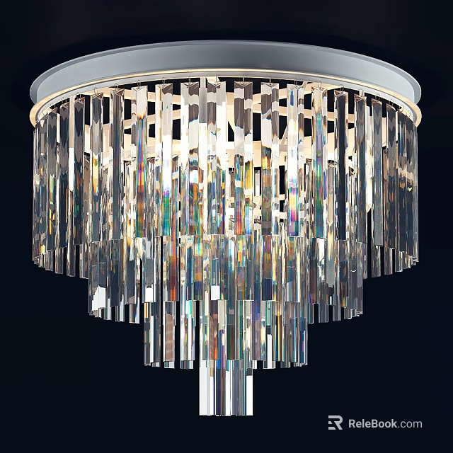 Modern Crystal Ceiling Light With Layered Hanging Strips And Shiny Reflective Surface 3d model