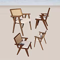 Modern Wooden Frame Dining Chairs With Woven Backrest And White Padded Seat