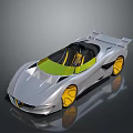 Silver Convertible Sports Car With Yellow Wheels And Green Windshield Modern Sleek Body Design