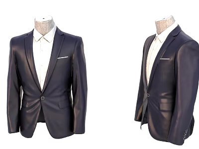 Dark Blue Suit With White Shirt Front And Side Views 3d model