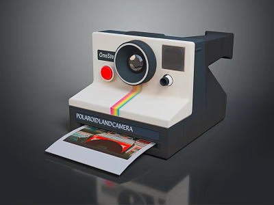 Polaroid Instant Camera With Castle Brand Rainbow Stripe And Instant Photo Print 3d model