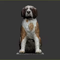 Detailed Brown And White Sitting Dog Sculpture With Realistic Features On Square Base