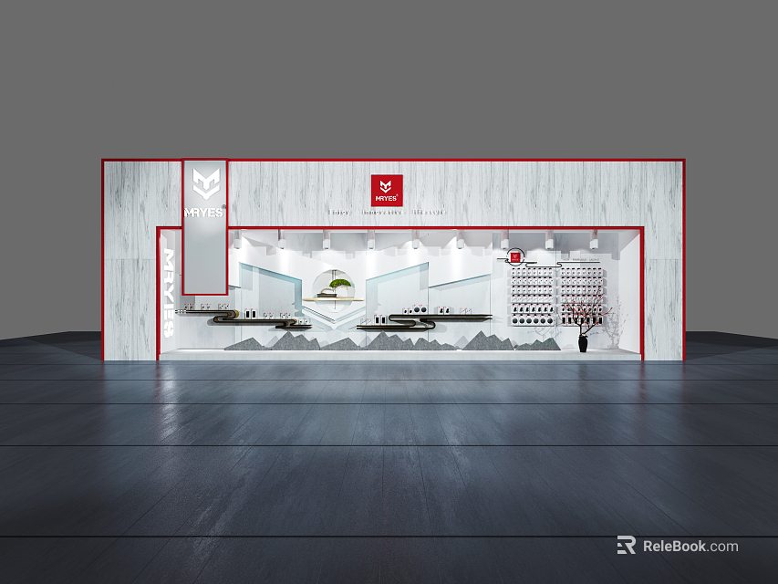 Modern Retail Showcase with Display Shelves Lighting and Decorative Products Design 3d model 