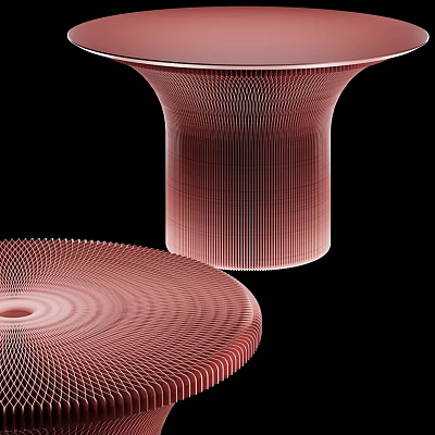 Contemporary Round Coffee Table In Pink Tone With Striped Texture And Unique Base Design 3d model