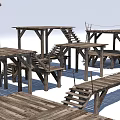 Wooden House Exterior With Multiple Platforms Stairs And Wooden Frames