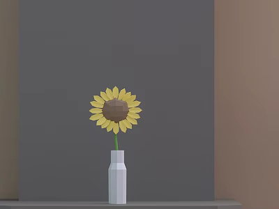 Sunflower in White Vase on Shelf with Gray and Brown Background Walls 3d model