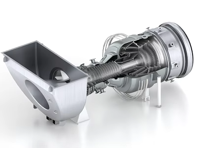 High Performance Industrial Turbine Structure With Metal Casing And Rotating Blades 3d model