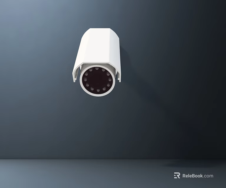 White Wall Mounted Projection Surveillance Camera With Lens For Security Monitoring 3d model 