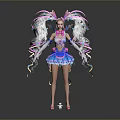 Cute Anime Style Game Character With Pink White Hair And Blue Frilled Dress