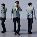 Man in Gray Blazer White Shirt and Dark Pants Talking on Phone from Three Angles