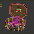 Open Red Octagonal Wooden Box With Inner Decorative Ornament Set
