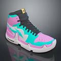 Color Blocked High Top Sneakers In Pink Turquoise Black With White Sole And Black Laces