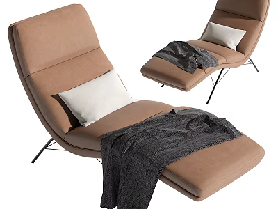 Modern Brown Lounge Chair With White Cushion Dark Blanket And Metal Legs 3d model