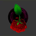 Hand Carved Flower Sculpture With Red Rose In Purple Vase On Gray Background