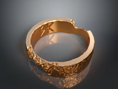 Golden Textured Metal Hardware Ring With Inner Logo For Industrial Applications 3d model