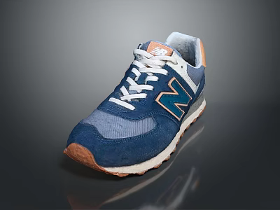 Blue Sneakers With White Laces Orange Accents Mesh Upper Leather Details And Brown Sole 3d model