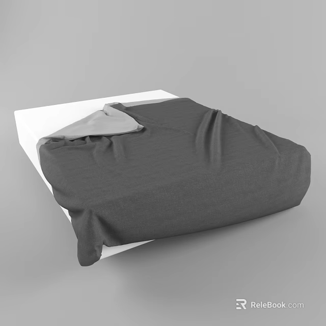 Double Bed with White Mattress and Gray Blanket Slightly Pulled Back in Minimalist Style 3d model 