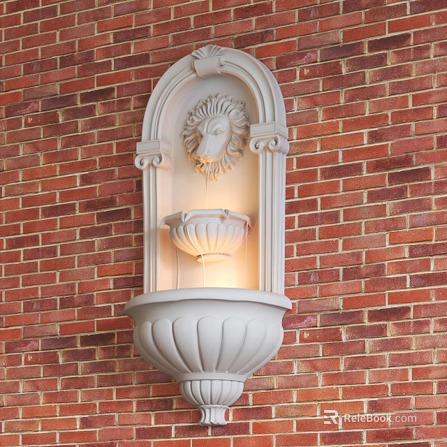 Elegant White Wall Sconce With Lion Head Decoration On Red Brick Wall 3d model 