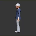 Man Wearing White Safety Helmet Blue Suit And White Pants On Gray Background