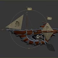 Unique Fantasy Sailing Ship With Red Silver Hull Multiple Sails And Flags 3d model
