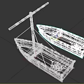 Two Traditional Wooden Boats With Oars And Crossbar Wooden Structure