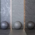 Gray Marble Wall Texture With Lighting Strips And Five Gray Spheres Arranged Neatly 3d model