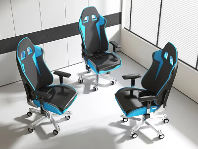 Modern Black And Blue Gaming Chairs With Ergonomic Design And Wheels 3d model