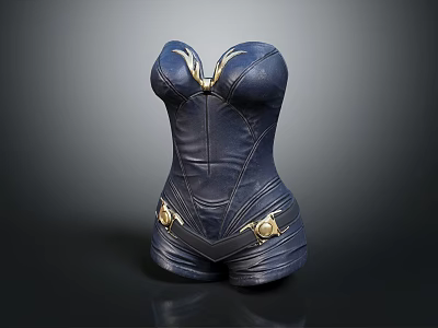 Fashionable Navy Blue Leather Corset Featuring Gold Accents And Elegant Design 3d model