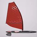 Sailboat Shaped Decorative Ornament Set With Red Hexagonal Pattern And Black Base Details 3d model
