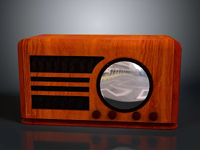 Vintage Electronic Radio With Wooden Case Round Dial And Black Grille Knobs 3d model