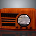 Vintage Electronic Radio With Wooden Case Round Dial And Black Grille Knobs