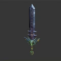 Ornate Mythical Sword With Intricate Blue And Gold Decorative Design