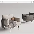 Light Colored Single Seater Sofa With Gray Blanket Woven Ball And Metal Legs