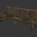 Wooden Outdoor Bench With Slatted Backrest And Armrests For Garden Seating