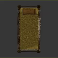 Wooden Bed With Fuzzy Blanket And Straw Mattress In Simple Rustic Style