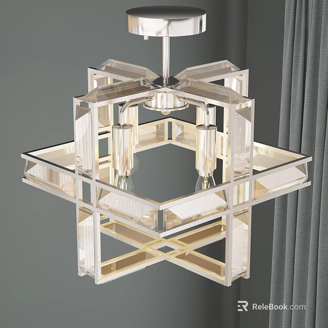 Modern Geometric Chandelier With Clear Glass Panels And Metal Frame Design 3d model 