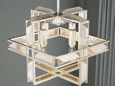 Modern Geometric Chandelier With Clear Glass Panels And Metal Frame Design 3d model