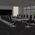 Modern Conference Room Interior With Long Table Multiple Chairs Large Windows And Blinds 3d model