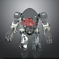 Silver Robot Character With Red Crystal Chest Reflective Surface And Weapon Hands 3d model